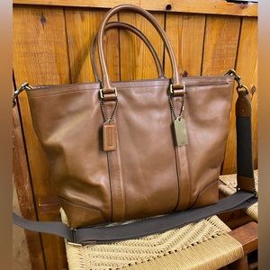 Brown Leather Coach Bleecker Guenine Leather Business Tote Bag